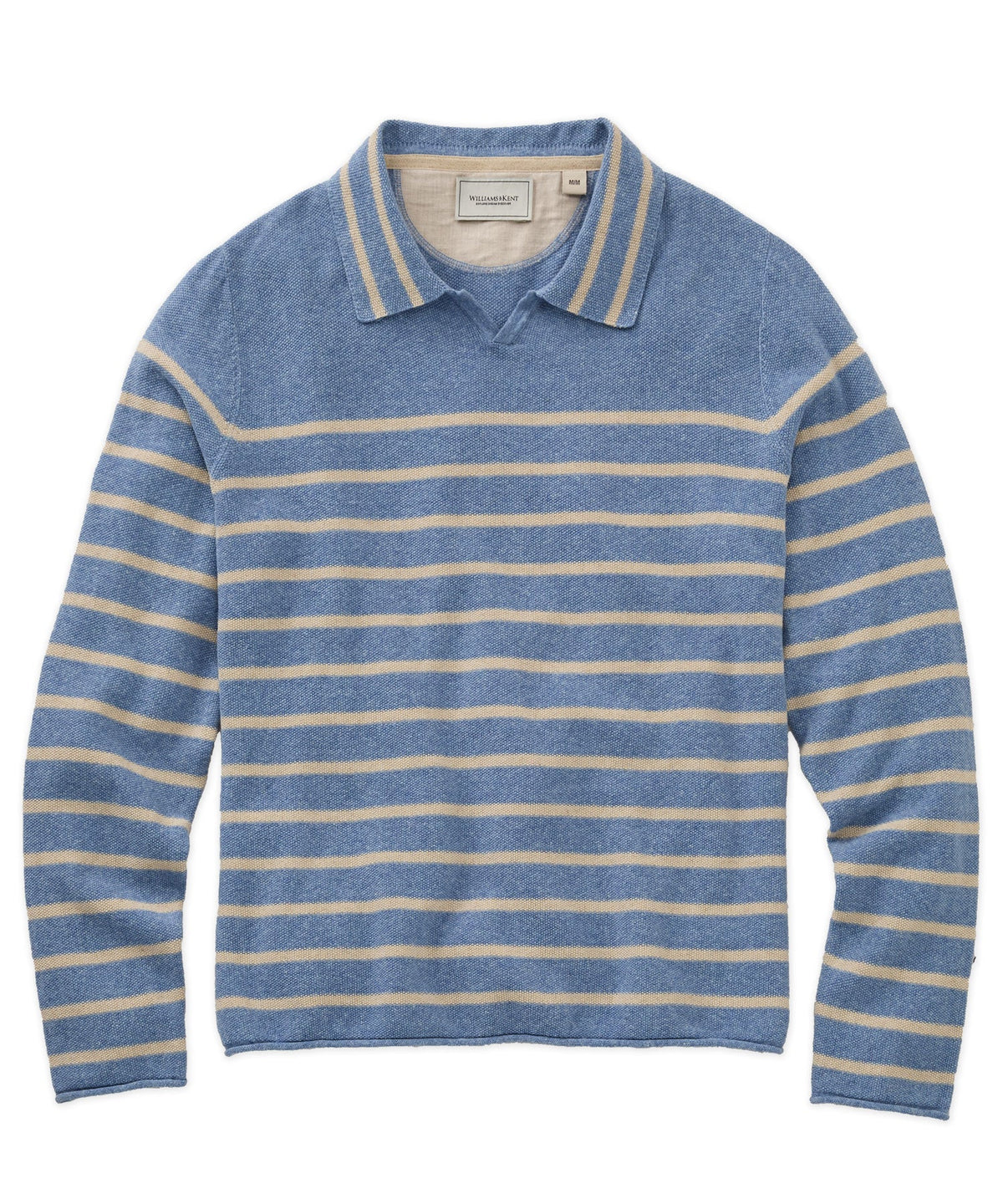 Linen-Cotton Striped V-Neck Polo Sweater