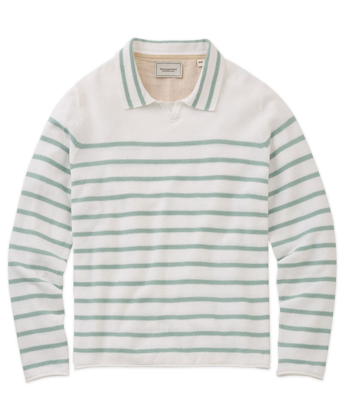 Linen-Cotton Striped V-Neck Polo Sweater