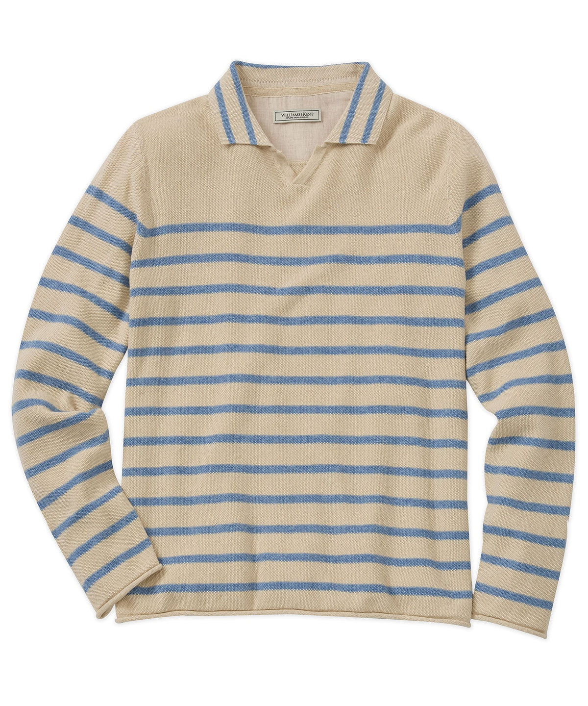 Linen-Cotton Striped V-Neck Polo Sweater