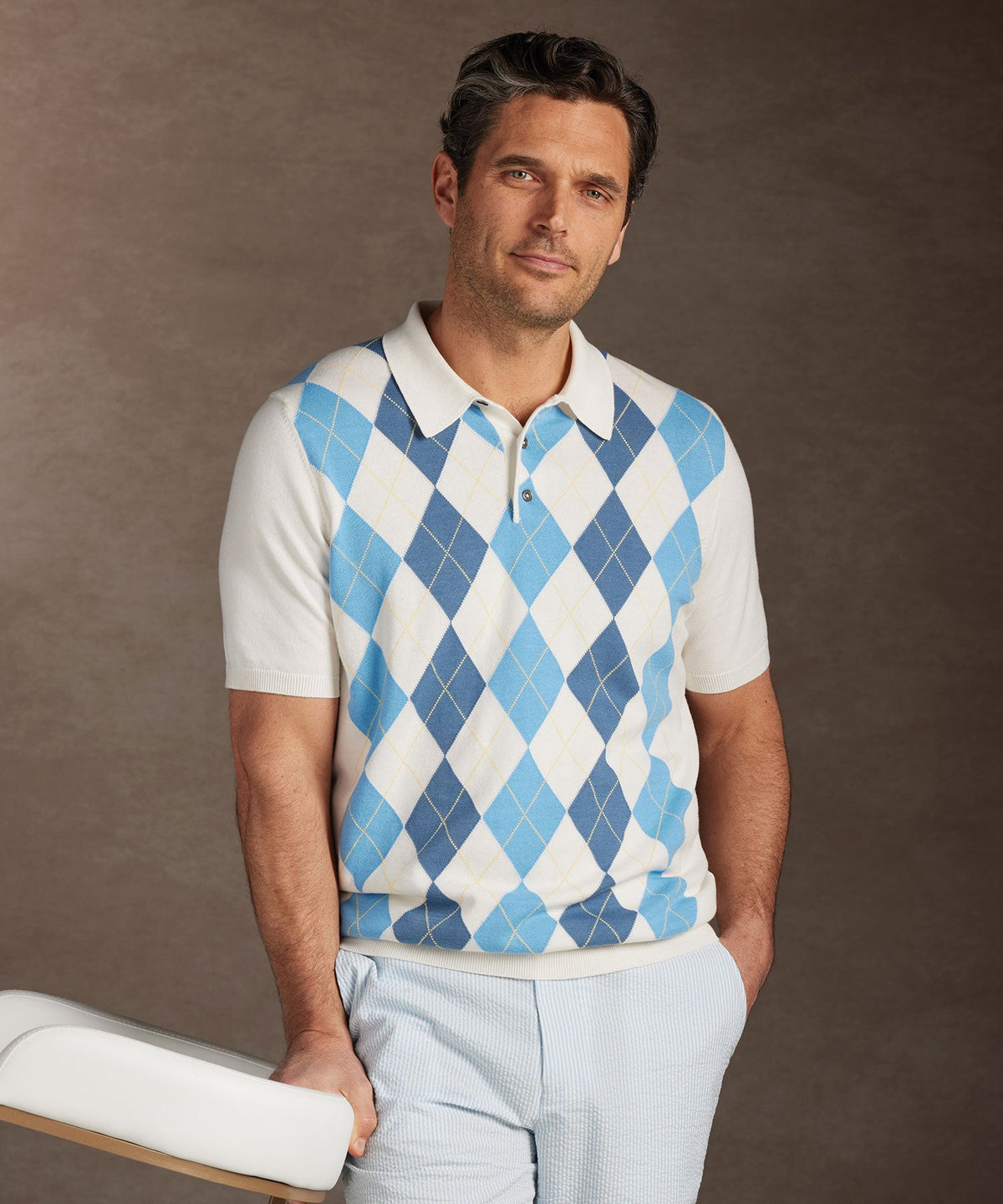 Argyle Front Short-Sleeve Polo Shirt