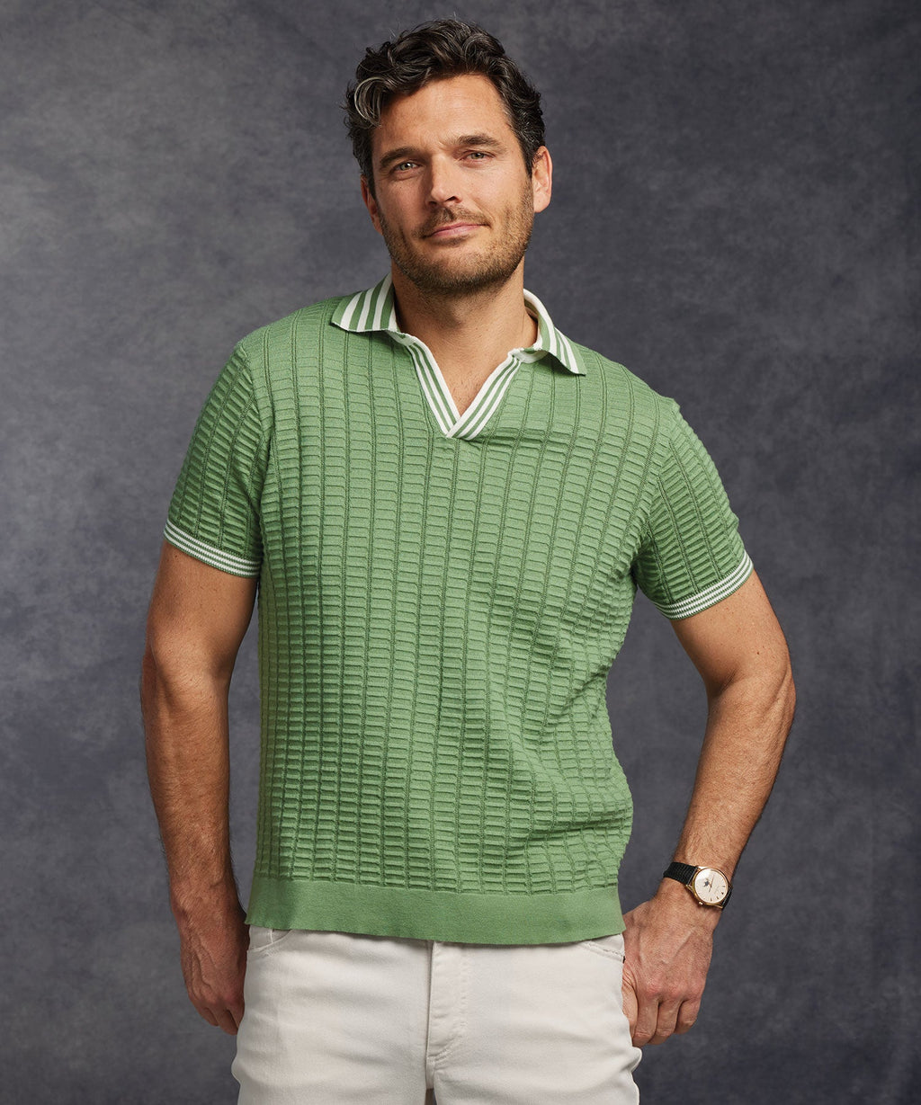 Notch-Neck Stripe Collar Short Sleeve Polo