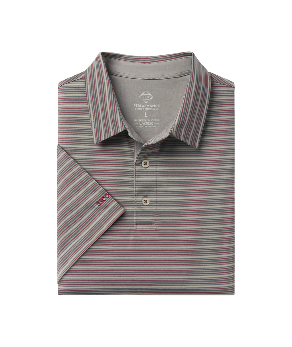 Riverbend Stripe Polo - Red Coal