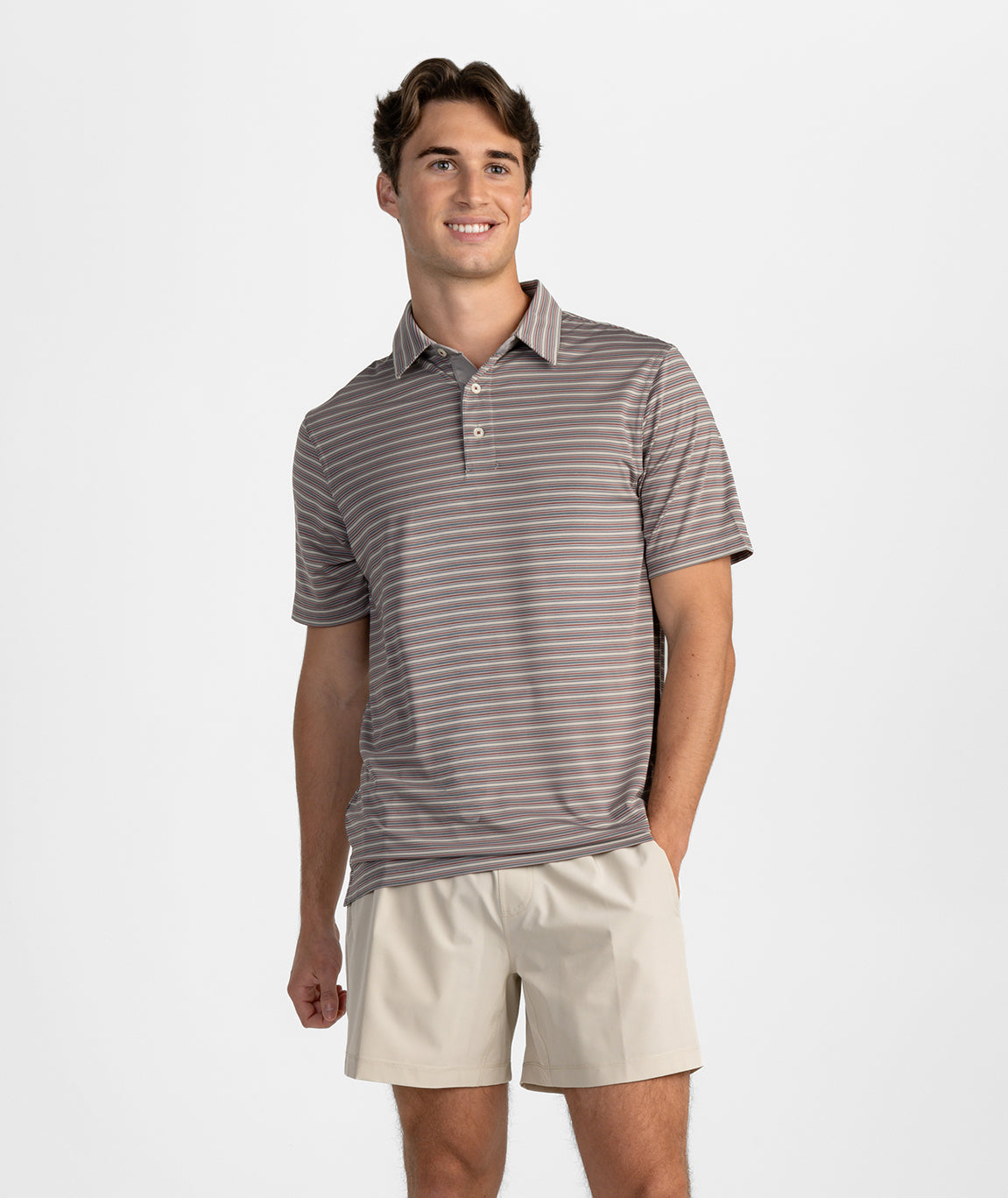 Riverbend Stripe Polo - Red Coal