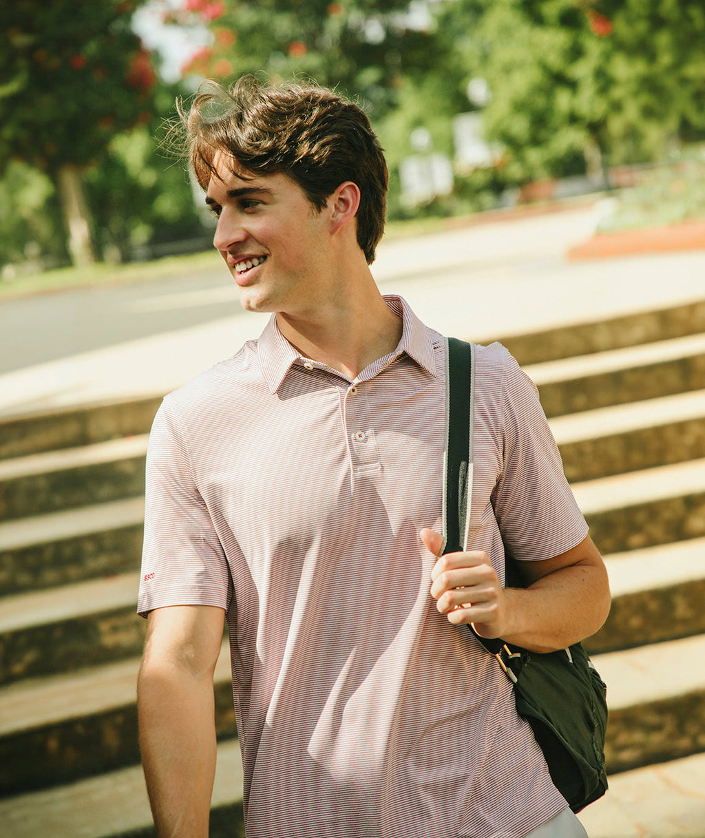 Heather Madison Stripe Polo - University Red