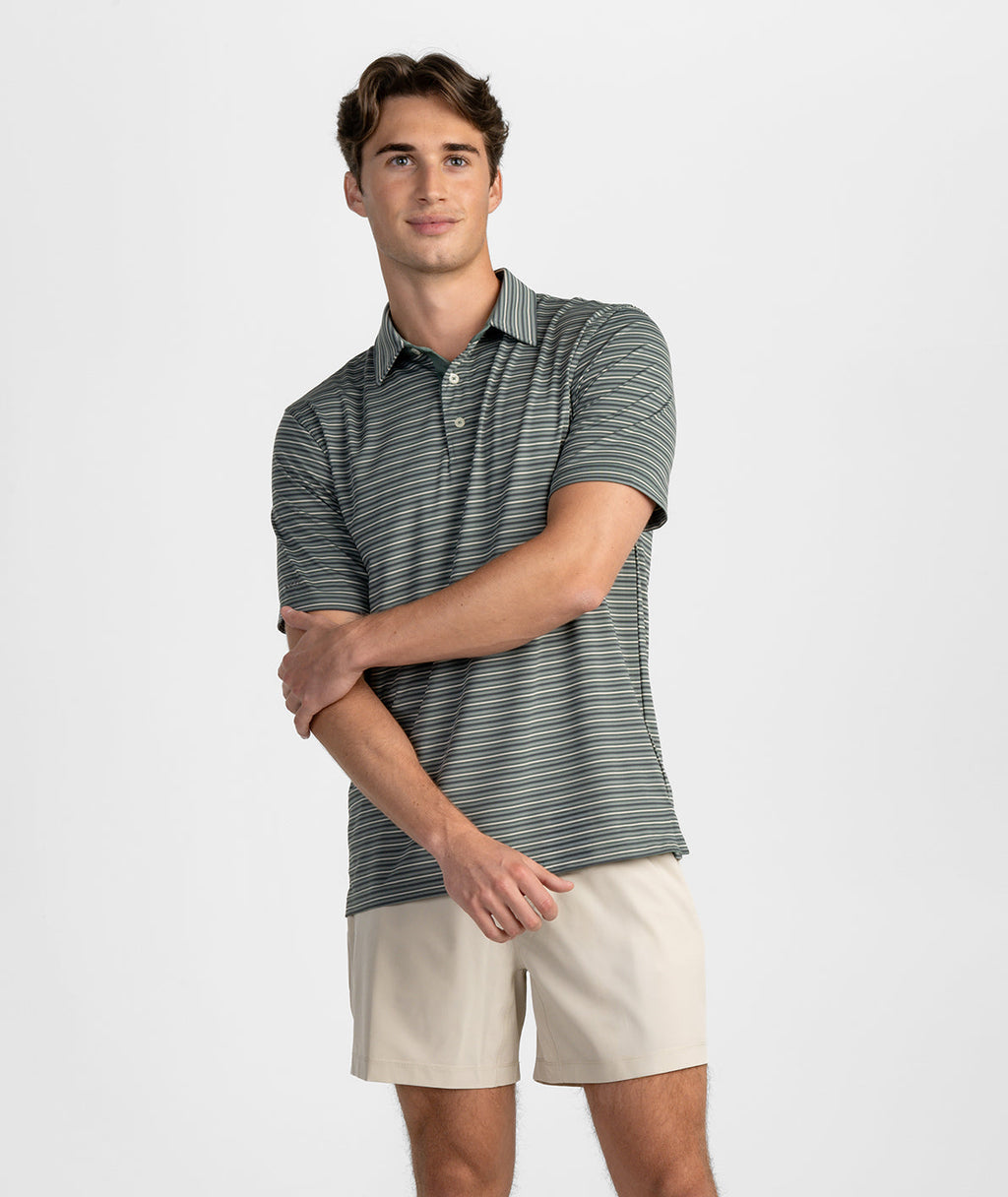 Riverbend Stripe Polo - Moss Rock