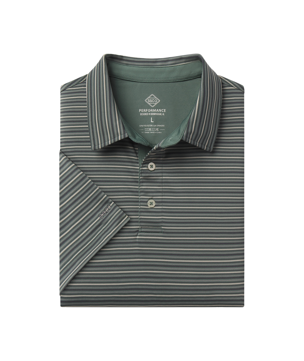 Riverbend Stripe Polo - Moss Rock